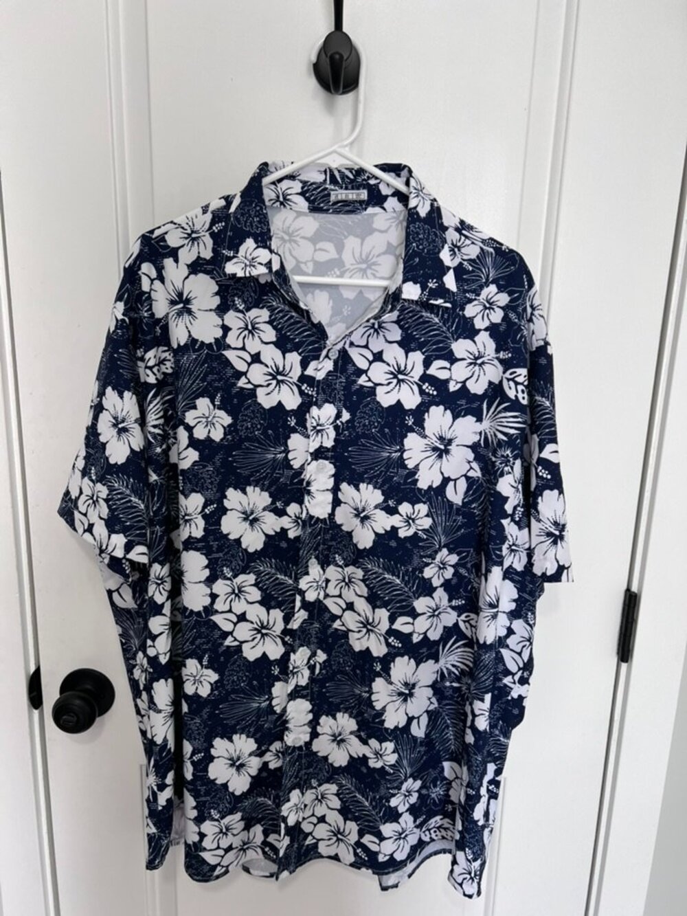 Men's 3XL Hawaiian Button Front Shirt Navy White Tropical Floral Short Sleeve
